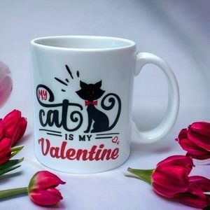 Valentines Day Cat Lover Mug Black Cat Gift My Cat Is My Valentine White Red